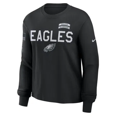 Nike Philadelphia Eagles Salute To Service Sideline  Women's Dri-fit Nfl Long-sleeve T-shirt In Black