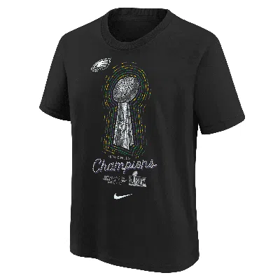 Nike Kids' Big Boys And Girls Black Philadelphia Eagles Super Bowl Lix Champions Lombardi Trophy T-shirt