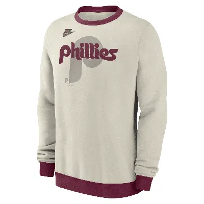 Nike Cream Philadelphia Phillies Cooperstown Collection Fleece Pullover Sweatshirt In Brown
