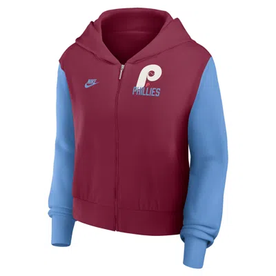 Nike Philadelphia Phillies Cooperstown  Women's Mlb Full-zip Hoodie In Red