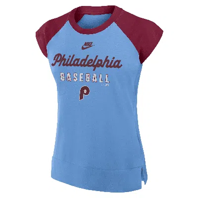 Nike Women's Light Blue/burgundy Philadelphia Phillies Cooperstown Collection Raglan Performance T-shirt In Light Blue,burgundy
