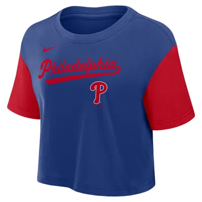 Nike Philadelphia Phillies Script  Women's Dri-fit Mlb Cropped T-shirt In Blue