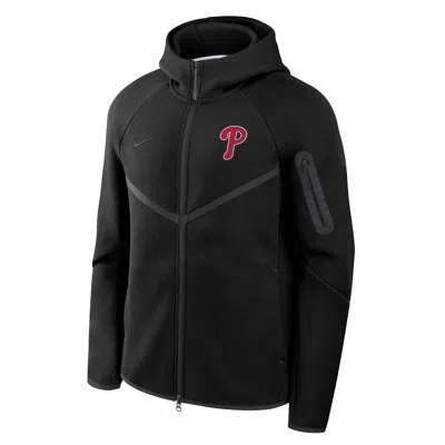Nike Philadelphia Phillies Tech Fleece Windrunner  Men's Mlb Full-zip Hooded Jacket In Black