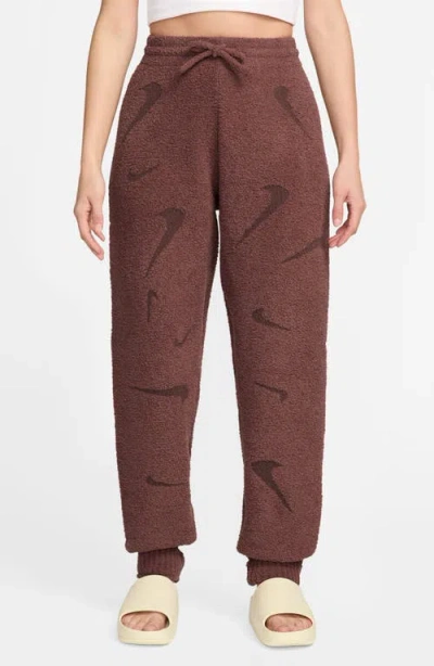 Nike Phoenix Bouclé High Waist Joggers In Red Sepia