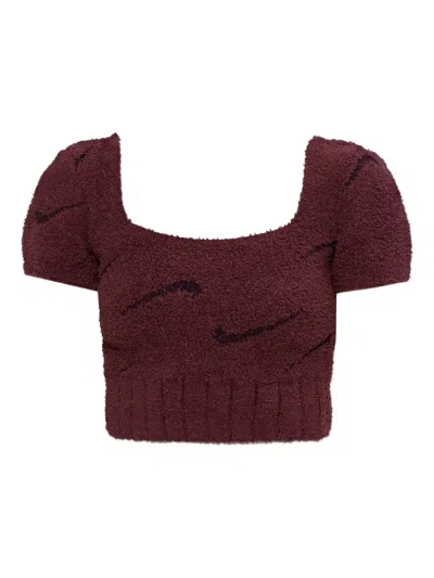 Nike Phoenix Bouclé Square-neck Top In Red