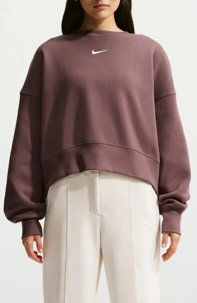 Nike Phoenix Fleece Crewneck Sweatshirt In Brown