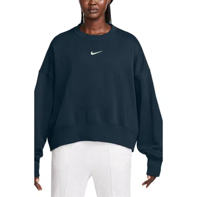 Nike Phoenix Fleece Crewneck Sweatshirt In Armory Navy/ Sail