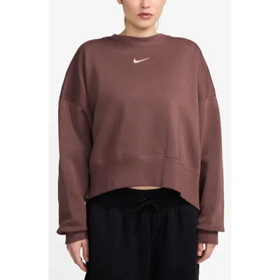 Nike Phoenix Fleece Crewneck Sweatshirt In Red Sepia/sail