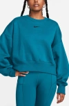 Nike Phoenix Fleece Crewneck Sweatshirt In Geode Teal/ Black