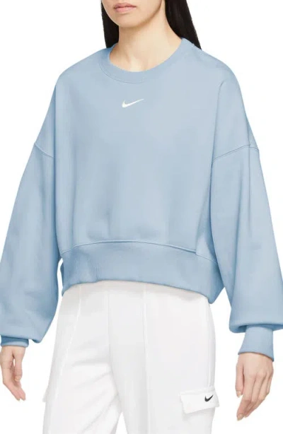 Nike Phoenix Fleece Crewneck Sweatshirt In Light Armory Blue/ Sail