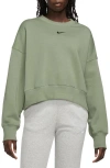 Nike Phoenix Fleece Crewneck Sweatshirt In Oil Green/ Black