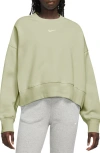 Nike Phoenix Fleece Crewneck Sweatshirt In Olive Aura/sail