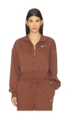 Nike Phoenix Fleece Crop Quarter Zip Sweatshirt In Brown
