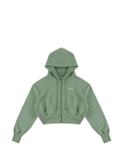 Nike Phoenix Fleece Cropped Zip-up Cotton Hoodie In Green