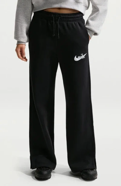 Nike Phoenix Fleece High Waist Wide Leg Pants In Black