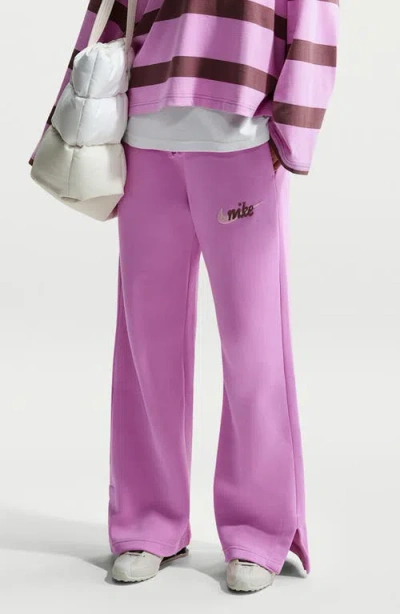 Nike Phoenix Fleece High Waist Wide Leg Pants In Pink