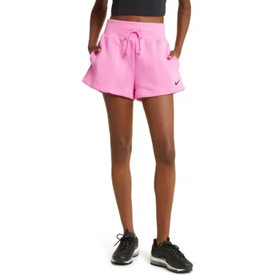 Nike Phoenix Fleece Knit Shorts In Playful Pink/ Black