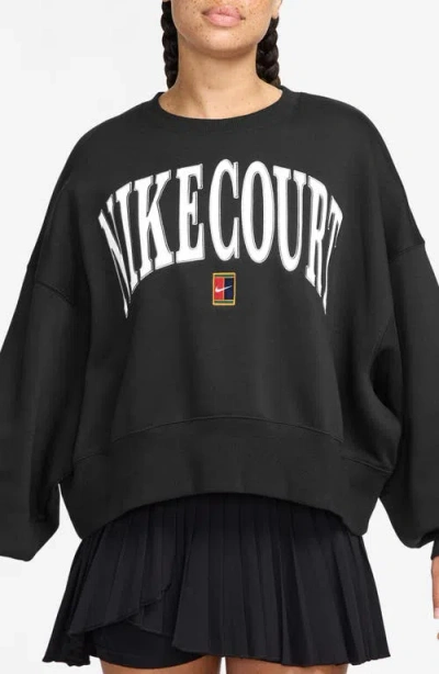 Nike Phoenix Fleece Oversize Crewneck Tennis Sweatshirt In Black