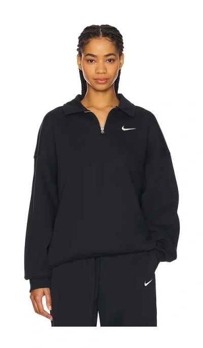 Nike Phoenix Fleece Polo In Black & Sail