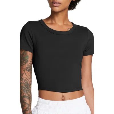 Nike Phoenix Fleece Short Sleeve Crop Sweatshirt In Black
