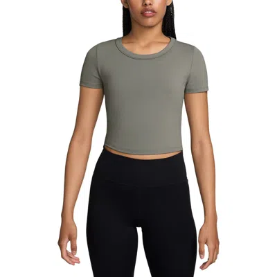 Nike Phoenix Fleece Short Sleeve Crop Sweatshirt In Light Army/black