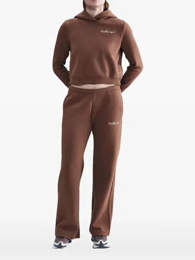 Nike Phoenix Fleece Shrunken Hoodie In Brown