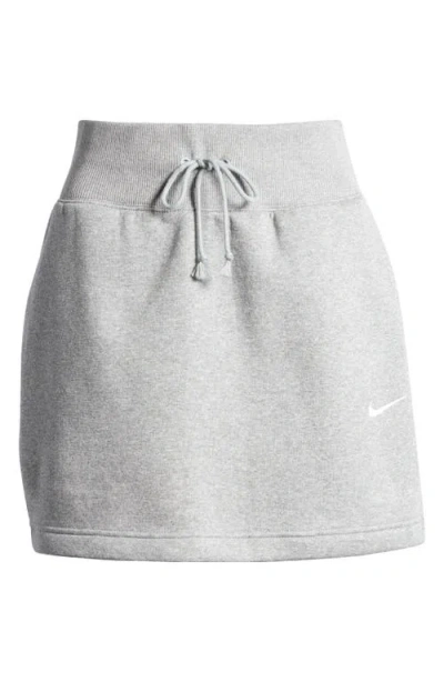 Nike Phoenix High Waist Fleece Miniskirt In Grey Heather/sail