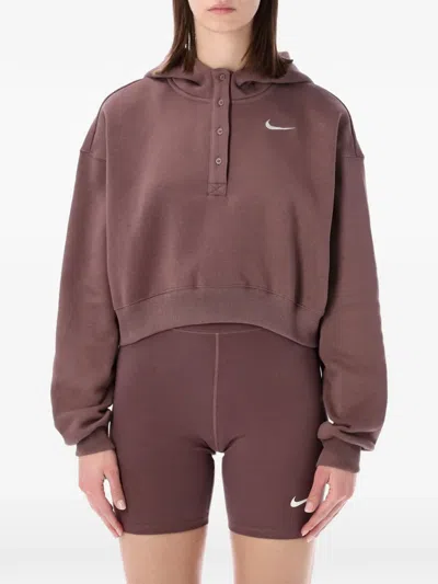 Nike Phoenix Logo-embroidery Hoodie In Brown