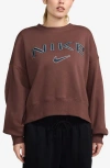 Nike Women's  Sportswear Phoenix Fleece Over-oversized Crew-neck Logo Sweatshirt In Red Sepia/army Navy