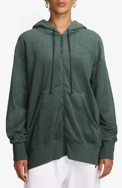 Nike Phoenix Oversize Plush Fleece Full Zip Hoodie In Vintage Green/bicoastal