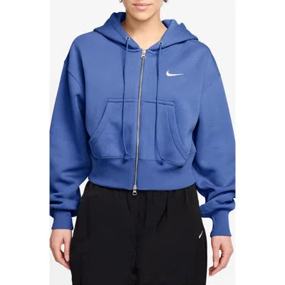 Nike Phoenix Relaxed Fit Cotton Blend Fleece Hoodie In Blue