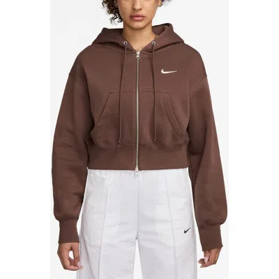 Nike Phoenix Relaxed Fit Cotton Blend Fleece Hoodie In Brown