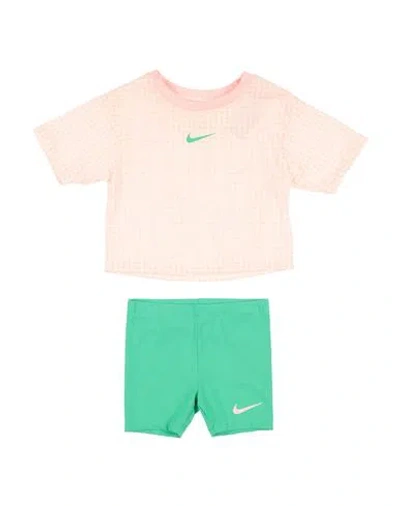 Nike Babies'  Pic- Boxy Tee Short Set Toddler Girl Tracksuit Light Pink Size 7 Cotton, Polyester