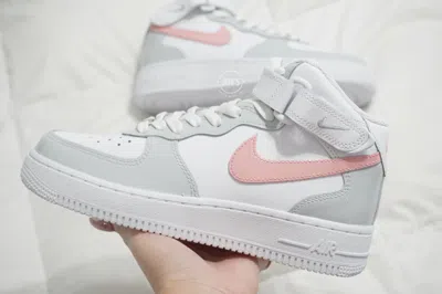Pre-owned Nike Pink And Gray Custom  Air Force 1 Mid Sneakers-brand