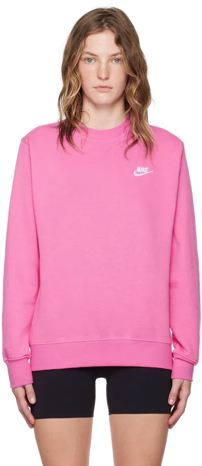 Nike Pink Sportswear Club Sweatshirt In Playful Pink/white