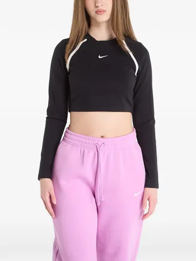 Nike Piped Cropped T-shirt In Black