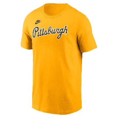 Nike Pittsburgh Pirates Cooperstown Wordmark  Men's Mlb T-shirt In Gold