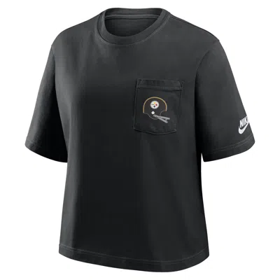 Nike Pittsburgh Steelers Rewind Pocket Boxy  Women's Nfl T-shirt In Black