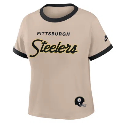 Nike Pittsburgh Steelers Rewind Ringer Mod  Women's Nfl Cropped T-shirt In Brown