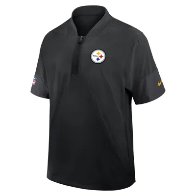 Nike Pittsburgh Steelers Sideline Coach  Men's Nfl 1/2-zip Short-sleeve Hooded Jacket In Black