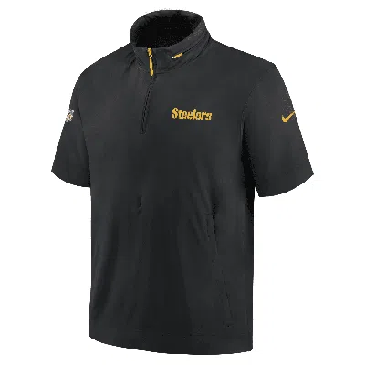 Nike Pittsburgh Steelers Sideline Coach  Men's Nfl 1/2-zip Short-sleeve Hooded Jacket In Black