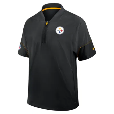 Nike Pittsburgh Steelers Sideline Coach  Men's Nfl 1/2-zip Short-sleeve Hooded Jacket In Black