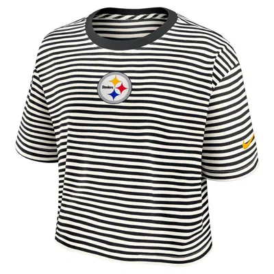 Nike Pittsburgh Steelers Striped  Women's Mlb Cropped T-shirt In Black