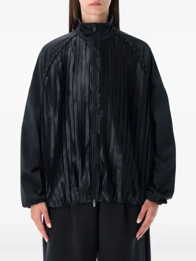 Nike Pleated Satin Track Jacket In Black
