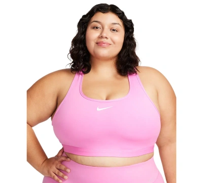 Nike Plus Size Active Medium-support Padded Logo Sports Bra In Playful Pink