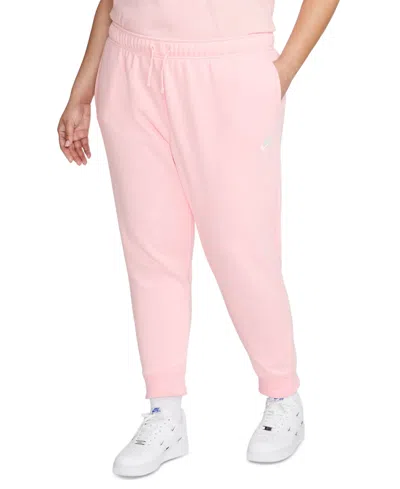 Nike Plus Size Active Sportswear Club Mid-rise Fleece Jogger Pants In Medium Soft Pink,white