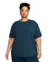 Nike Plus Size One Relaxed Dri-fit Shorts-sleeve Top In Armory Navy,black