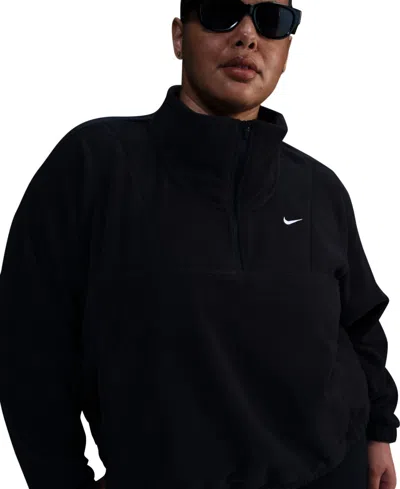 Nike Plus Size One Therma-fit 1/2-zip Fleece Top In Black,whit