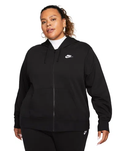 Nike Women's  Sportswear Club Fleece Full-zip Hoodie (plus Size) In Black,whit