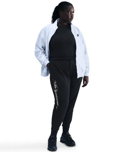 Nike Plus Size Sportswear Club Fleece Mid-rise Graphic Pants In Black